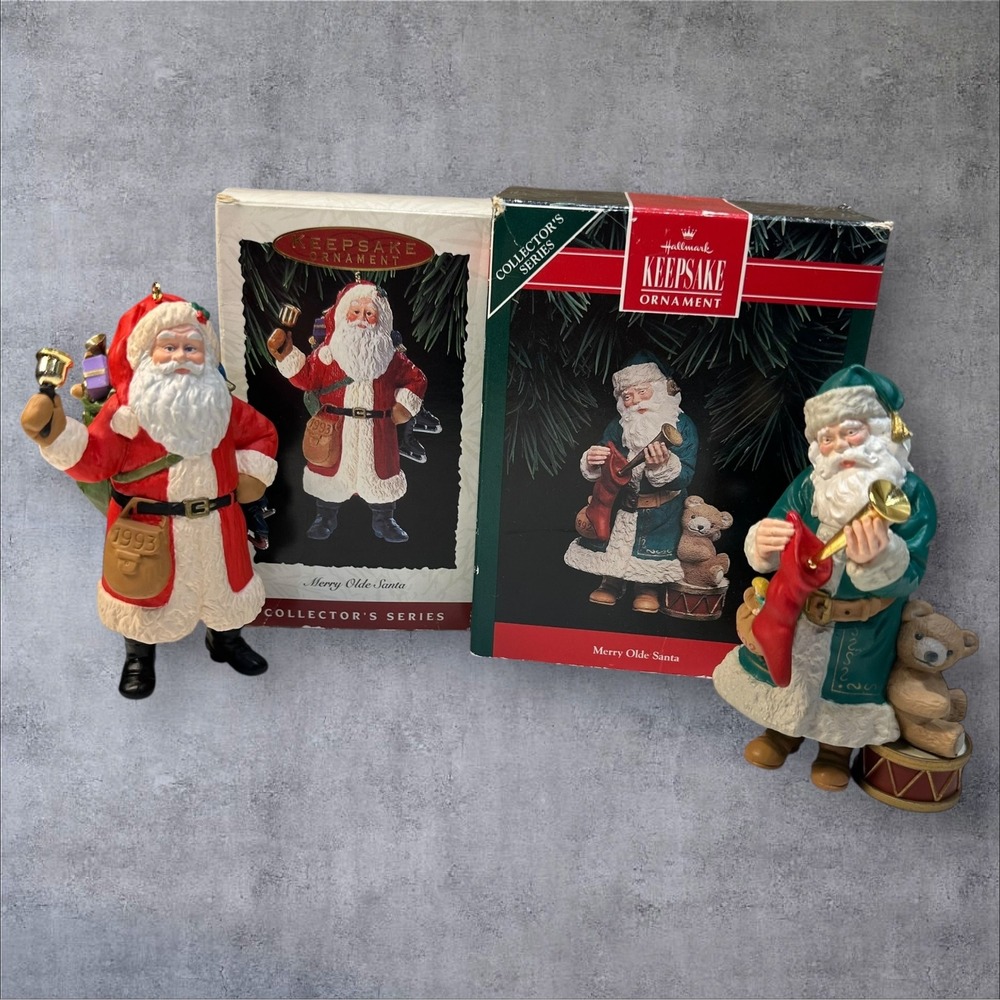 Hallmark‎ Keepsake Merry Olde Santa Ornaments 1992 & 1993 w/ Boxes Lot of 2